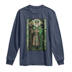 St. Patrick's Day Long Sleeve Shirt Saint Patrick Art Aesthetic Stained Glass TS09 Navy Print Your Wear