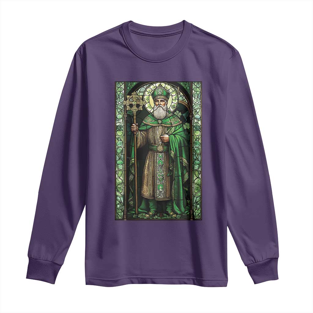 St. Patrick's Day Long Sleeve Shirt Saint Patrick Art Aesthetic Stained Glass TS09 Purple Print Your Wear
