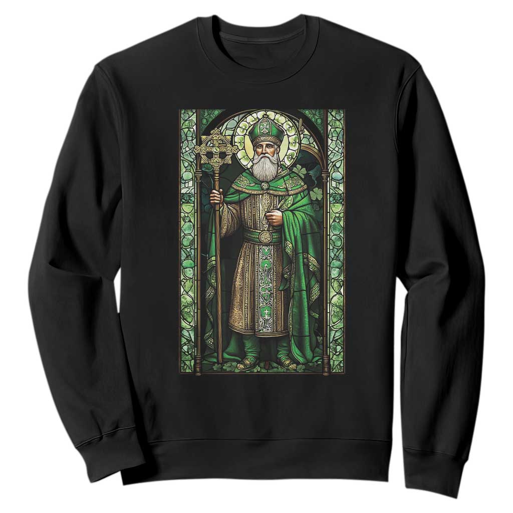 St. Patrick's Day Sweatshirt Saint Patrick Art Aesthetic Stained Glass TS09 Black Print Your Wear