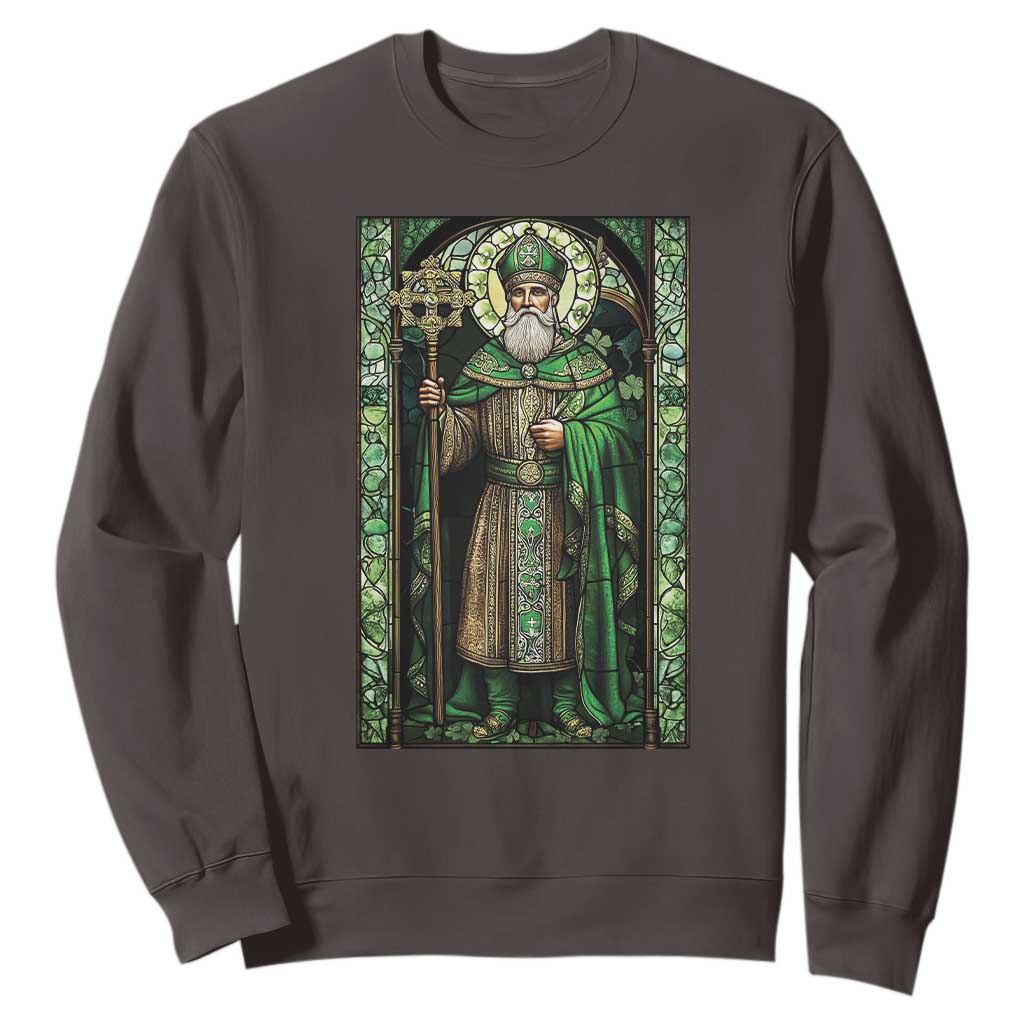 St. Patrick's Day Sweatshirt Saint Patrick Art Aesthetic Stained Glass TS09 Dark Chocolate Print Your Wear