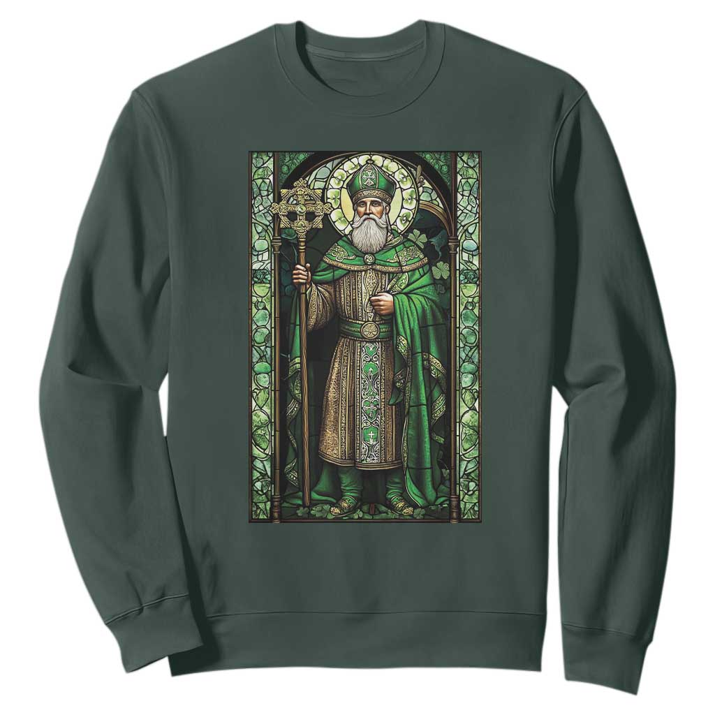St. Patrick's Day Sweatshirt Saint Patrick Art Aesthetic Stained Glass TS09 Dark Forest Green Print Your Wear