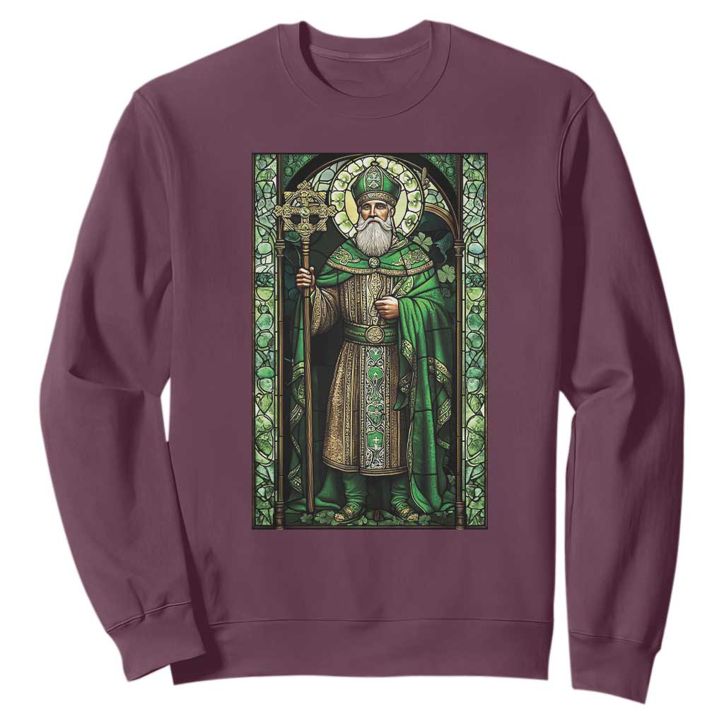 St. Patrick's Day Sweatshirt Saint Patrick Art Aesthetic Stained Glass TS09 Maroon Print Your Wear