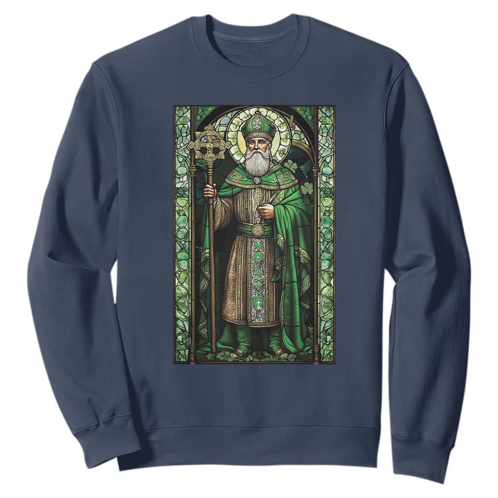 St. Patrick's Day Sweatshirt Saint Patrick Art Aesthetic Stained Glass TS09 Navy Print Your Wear