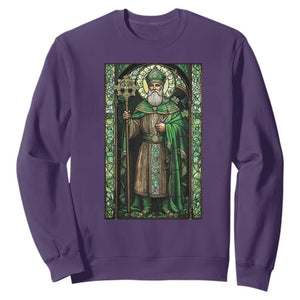 St. Patrick's Day Sweatshirt Saint Patrick Art Aesthetic Stained Glass TS09 Purple Print Your Wear