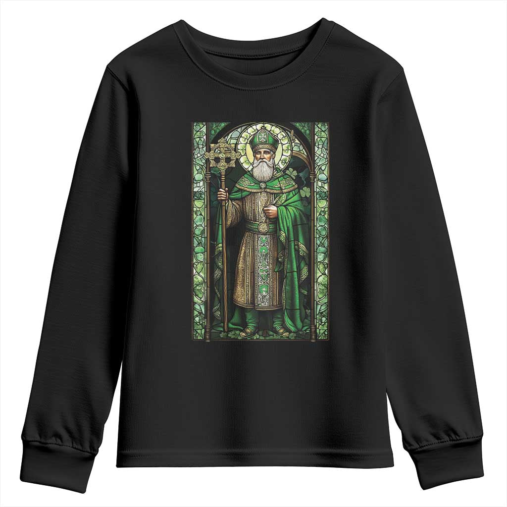 St. Patrick's Day Youth Sweatshirt Saint Patrick Art Aesthetic Stained Glass TS09 Black Print Your Wear