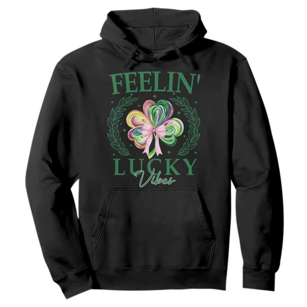 St. Patrick's Day Hoodie Feelin' Lucky Vibes Shamrock Coquette Bow TS09 Black Print Your Wear