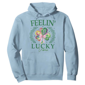 St. Patrick's Day Hoodie Feelin' Lucky Vibes Shamrock Coquette Bow TS09 Light Blue Print Your Wear