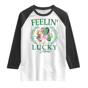 St. Patrick's Day Raglan Shirt Feelin' Lucky Vibes Shamrock Coquette Bow TS09 White Black Print Your Wear