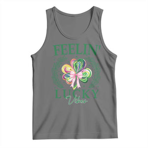 St. Patrick's Day Tank Top Feelin' Lucky Vibes Shamrock Coquette Bow TS09 Black Heather Print Your Wear