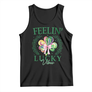 St. Patrick's Day Tank Top Feelin' Lucky Vibes Shamrock Coquette Bow TS09 Black Print Your Wear