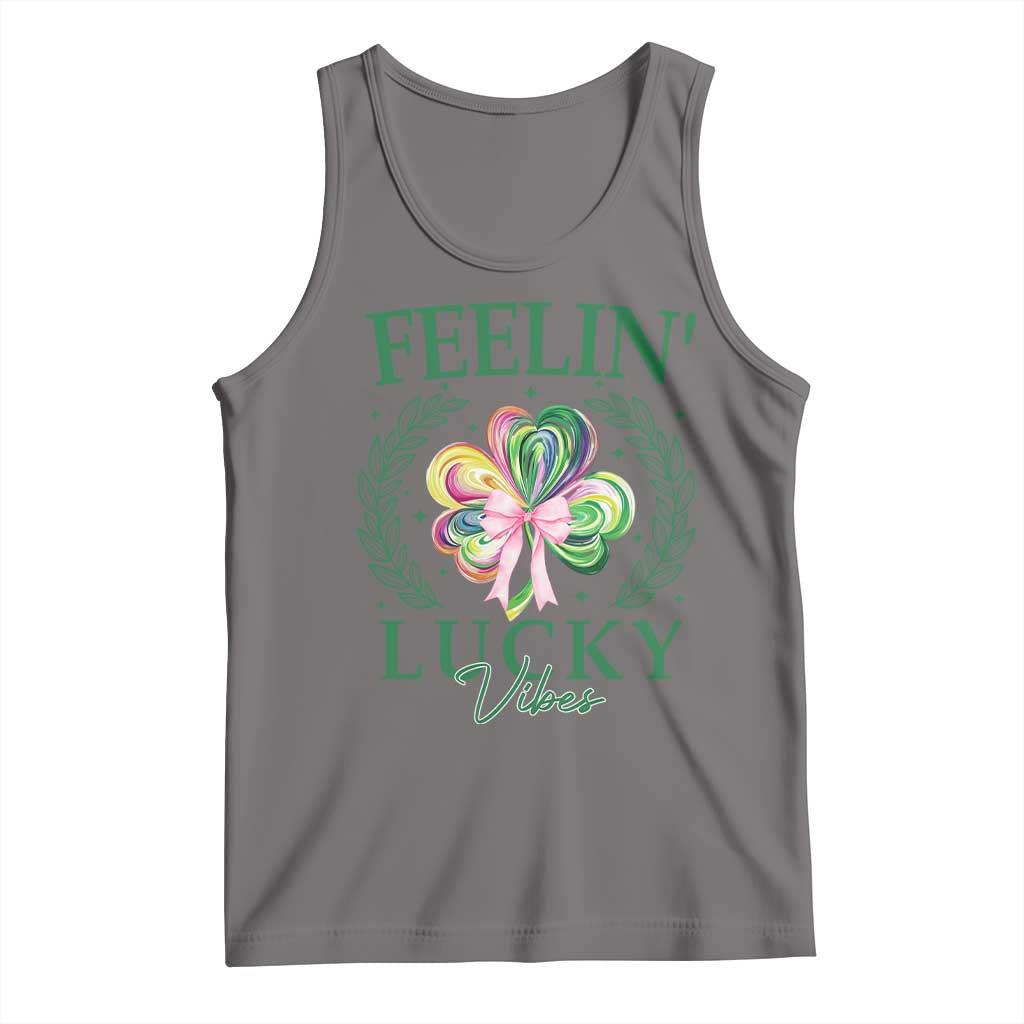 St. Patrick's Day Tank Top Feelin' Lucky Vibes Shamrock Coquette Bow TS09 Deep Heather Print Your Wear