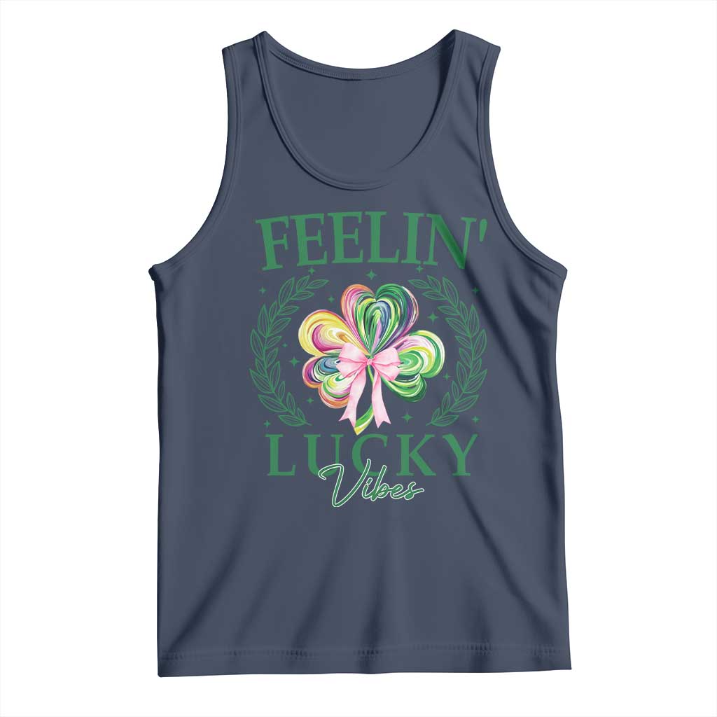 St. Patrick's Day Tank Top Feelin' Lucky Vibes Shamrock Coquette Bow TS09 Navy Print Your Wear