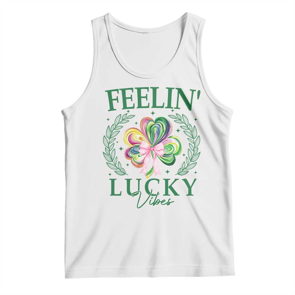 St. Patrick's Day Tank Top Feelin' Lucky Vibes Shamrock Coquette Bow TS09 White Print Your Wear