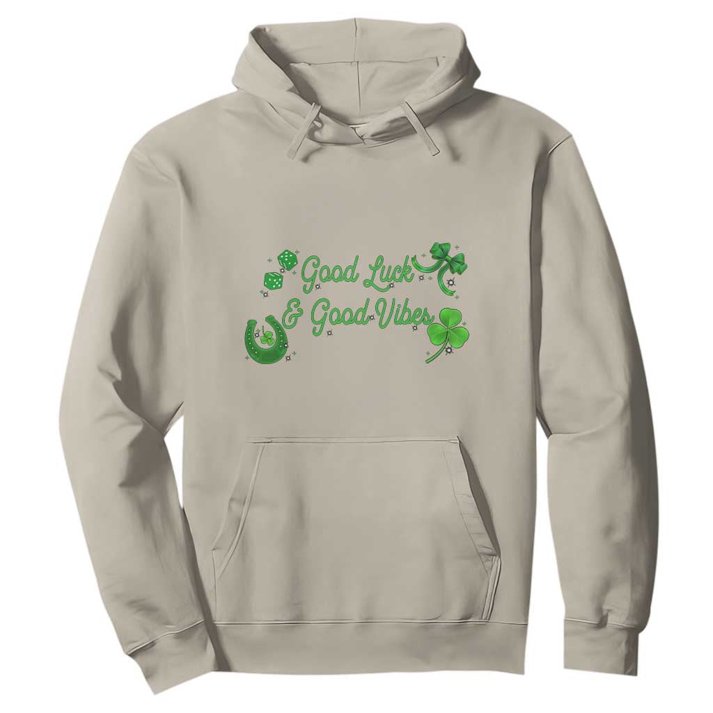 St. Patrick's Day Hoodie Good Luck And Good Vibes Shamrock Coquette Bow TS09 Sand Print Your Wear