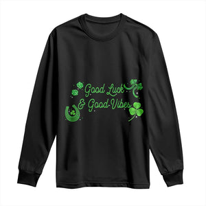 St. Patrick's Day Long Sleeve Shirt Good Luck And Good Vibes Shamrock Coquette Bow TS09 Black Print Your Wear