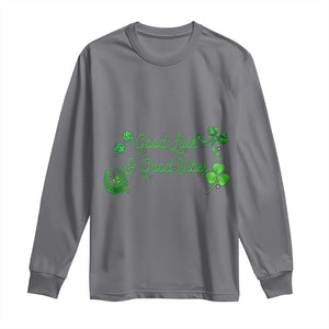 St. Patrick's Day Long Sleeve Shirt Good Luck And Good Vibes Shamrock Coquette Bow TS09 Charcoal Print Your Wear