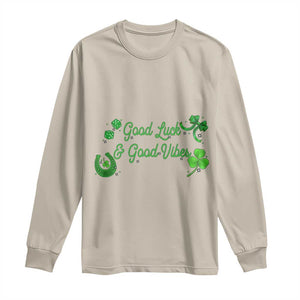 St. Patrick's Day Long Sleeve Shirt Good Luck And Good Vibes Shamrock Coquette Bow TS09 Sand Print Your Wear