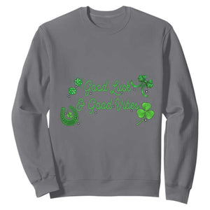 St. Patrick's Day Sweatshirt Good Luck And Good Vibes Shamrock Coquette Bow TS09 Charcoal Print Your Wear