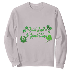 St. Patrick's Day Sweatshirt Good Luck And Good Vibes Shamrock Coquette Bow TS09 Ice Gray Print Your Wear