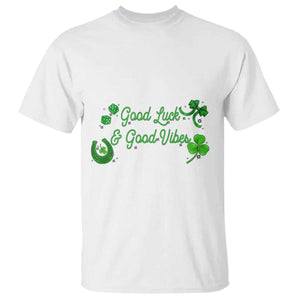 St. Patrick's Day T Shirt Good Luck And Good Vibes Shamrock Coquette Bow TS09 White Print Your Wear