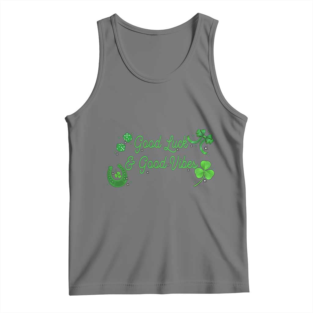 St. Patrick's Day Tank Top Good Luck And Good Vibes Shamrock Coquette Bow TS09 Black Heather Print Your Wear