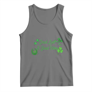 St. Patrick's Day Tank Top Good Luck And Good Vibes Shamrock Coquette Bow TS09 Black Heather Print Your Wear