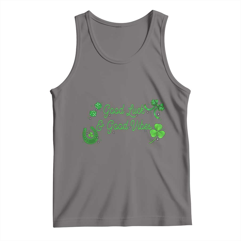 St. Patrick's Day Tank Top Good Luck And Good Vibes Shamrock Coquette Bow TS09 Deep Heather Print Your Wear
