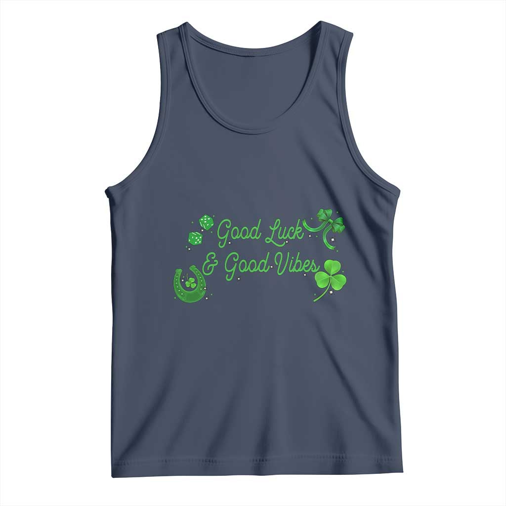 St. Patrick's Day Tank Top Good Luck And Good Vibes Shamrock Coquette Bow TS09 Navy Print Your Wear