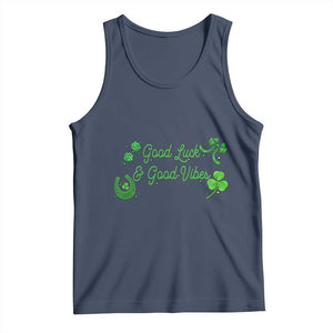 St. Patrick's Day Tank Top Good Luck And Good Vibes Shamrock Coquette Bow TS09 Navy Print Your Wear