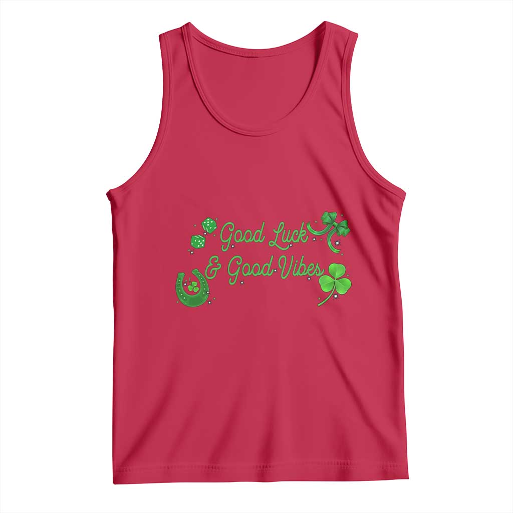 St. Patrick's Day Tank Top Good Luck And Good Vibes Shamrock Coquette Bow TS09 Red Print Your Wear