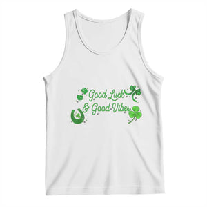 St. Patrick's Day Tank Top Good Luck And Good Vibes Shamrock Coquette Bow TS09 White Print Your Wear