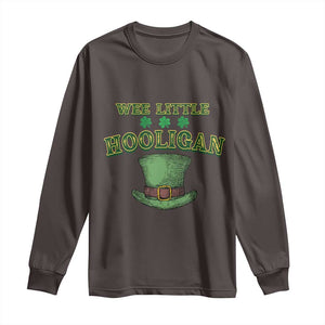 Funny St. Patrick's Day Long Sleeve Shirt Wee Little Hooligan Shamrock Leprechaun Hat TS09 Dark Chocolate Print Your Wear