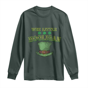 Funny St. Patrick's Day Long Sleeve Shirt Wee Little Hooligan Shamrock Leprechaun Hat TS09 Dark Forest Green Print Your Wear