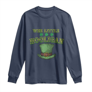 Funny St. Patrick's Day Long Sleeve Shirt Wee Little Hooligan Shamrock Leprechaun Hat TS09 Navy Print Your Wear