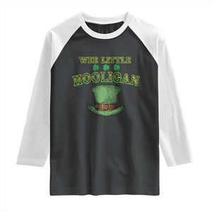 Funny St. Patrick's Day Raglan Shirt Wee Little Hooligan Shamrock Leprechaun Hat TS09 Black White Print Your Wear