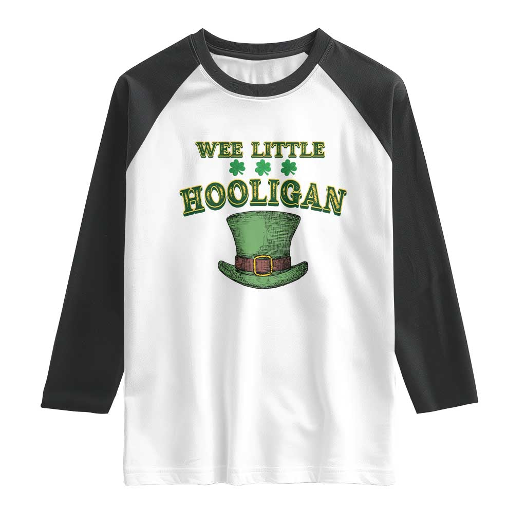 Funny St. Patrick's Day Raglan Shirt Wee Little Hooligan Shamrock Leprechaun Hat TS09 White Black Print Your Wear