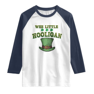 Funny St. Patrick's Day Raglan Shirt Wee Little Hooligan Shamrock Leprechaun Hat TS09 White Navy Print Your Wear