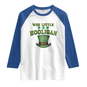 Funny St. Patrick's Day Raglan Shirt Wee Little Hooligan Shamrock Leprechaun Hat TS09 White Royal Print Your Wear