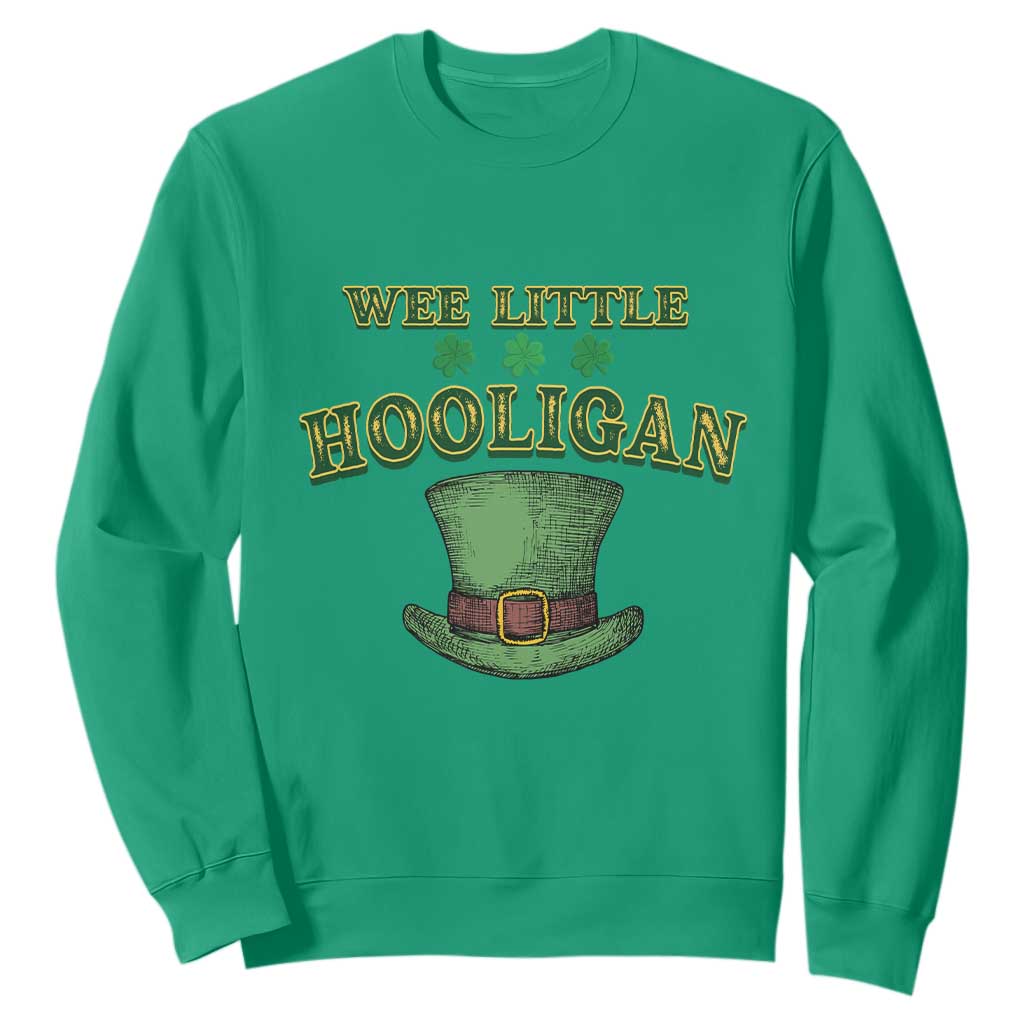 Funny St. Patrick's Day Sweatshirt Wee Little Hooligan Shamrock Leprechaun Hat TS09 Irish Green Print Your Wear