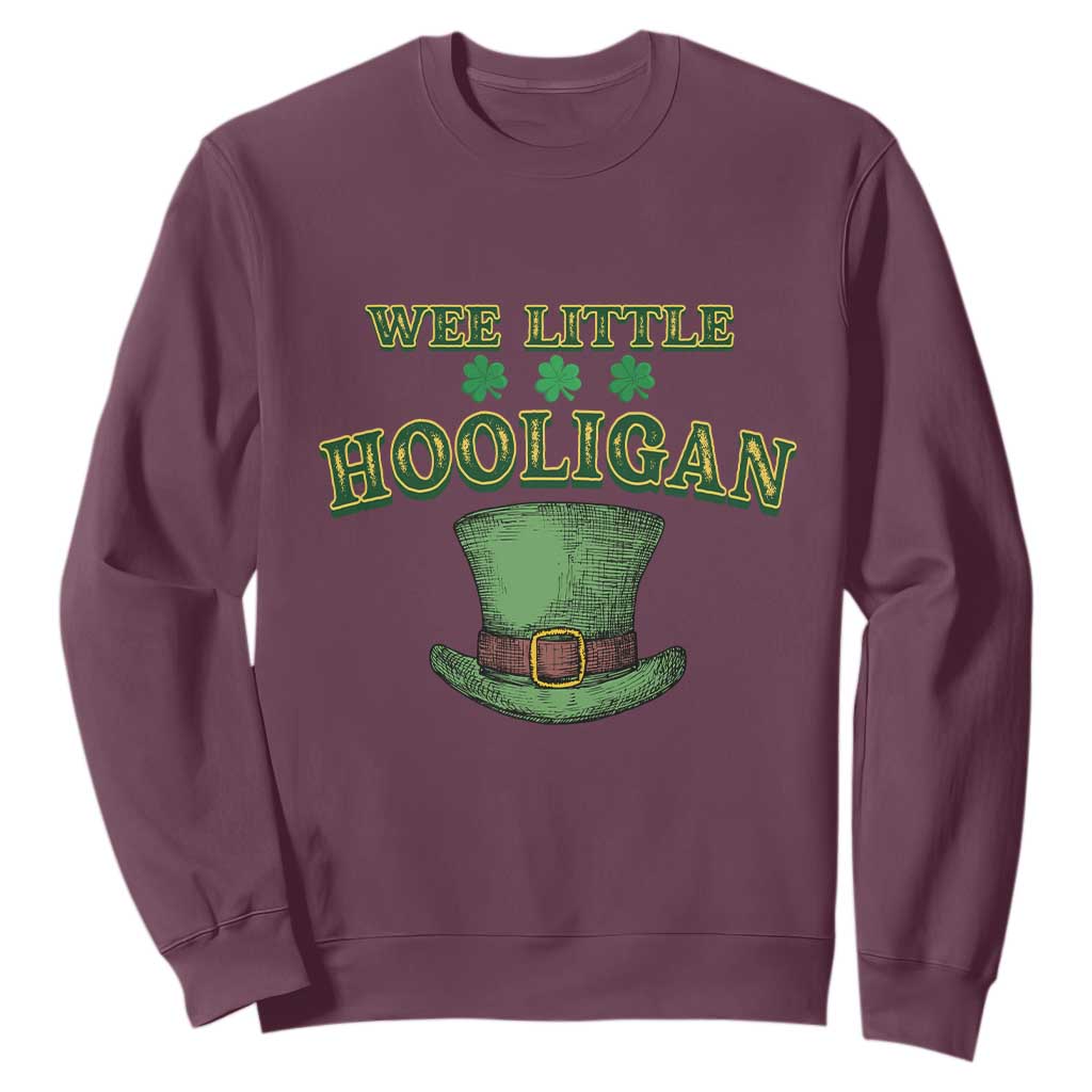 Funny St. Patrick's Day Sweatshirt Wee Little Hooligan Shamrock Leprechaun Hat TS09 Maroon Print Your Wear