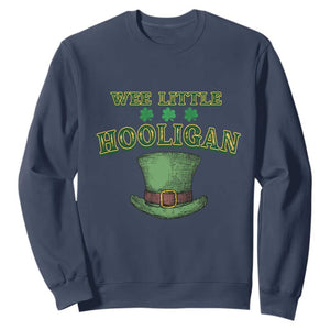 Funny St. Patrick's Day Sweatshirt Wee Little Hooligan Shamrock Leprechaun Hat TS09 Navy Print Your Wear