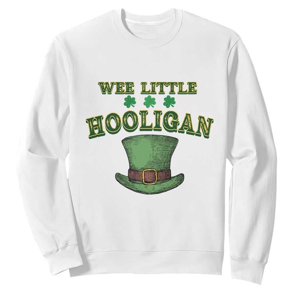 Funny St. Patrick's Day Sweatshirt Wee Little Hooligan Shamrock Leprechaun Hat TS09 White Print Your Wear