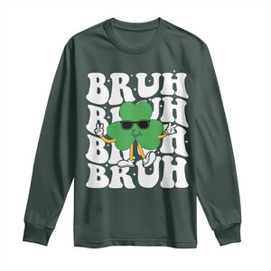 Funny St. Patrick's Day Bruh Long Sleeve Shirt TS09 Dark Forest Green Print Your Wear