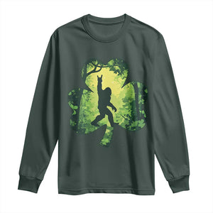 Funny St. Patrick's Day Bigfoot Long Sleeve Shirt Sasquatch Shamrock Irish TS09 Dark Forest Green Print Your Wear