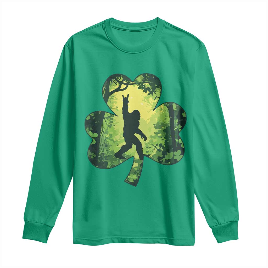 Funny St. Patrick's Day Bigfoot Long Sleeve Shirt Sasquatch Shamrock Irish TS09 Irish Green Print Your Wear