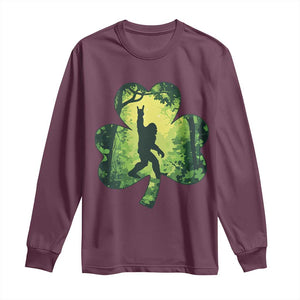 Funny St. Patrick's Day Bigfoot Long Sleeve Shirt Sasquatch Shamrock Irish TS09 Maroon Print Your Wear