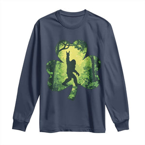 Funny St. Patrick's Day Bigfoot Long Sleeve Shirt Sasquatch Shamrock Irish TS09 Navy Print Your Wear