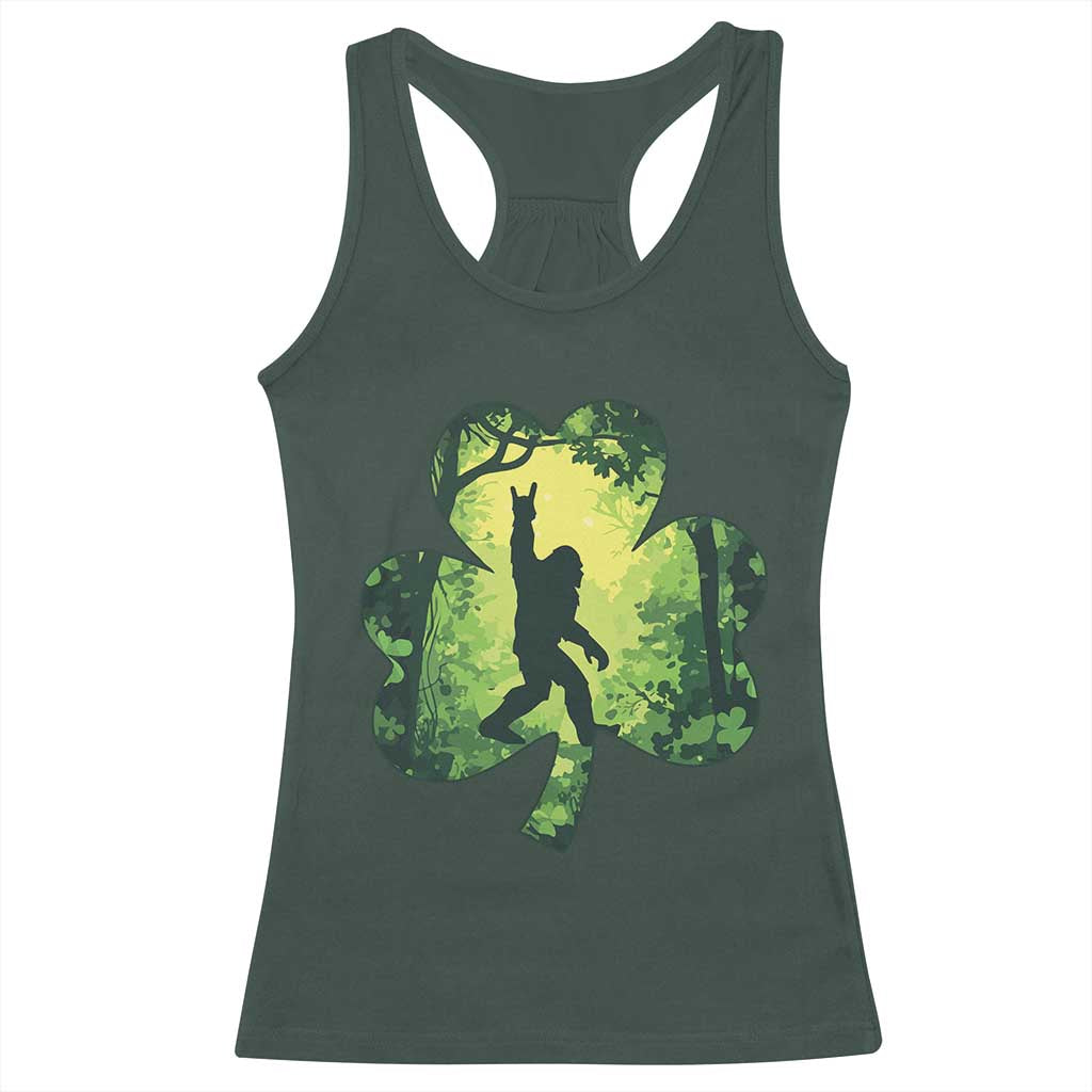 Funny St. Patrick's Day Bigfoot Racerback Tank Top Sasquatch Shamrock Irish TS09 Dark Forest Green Print Your Wear