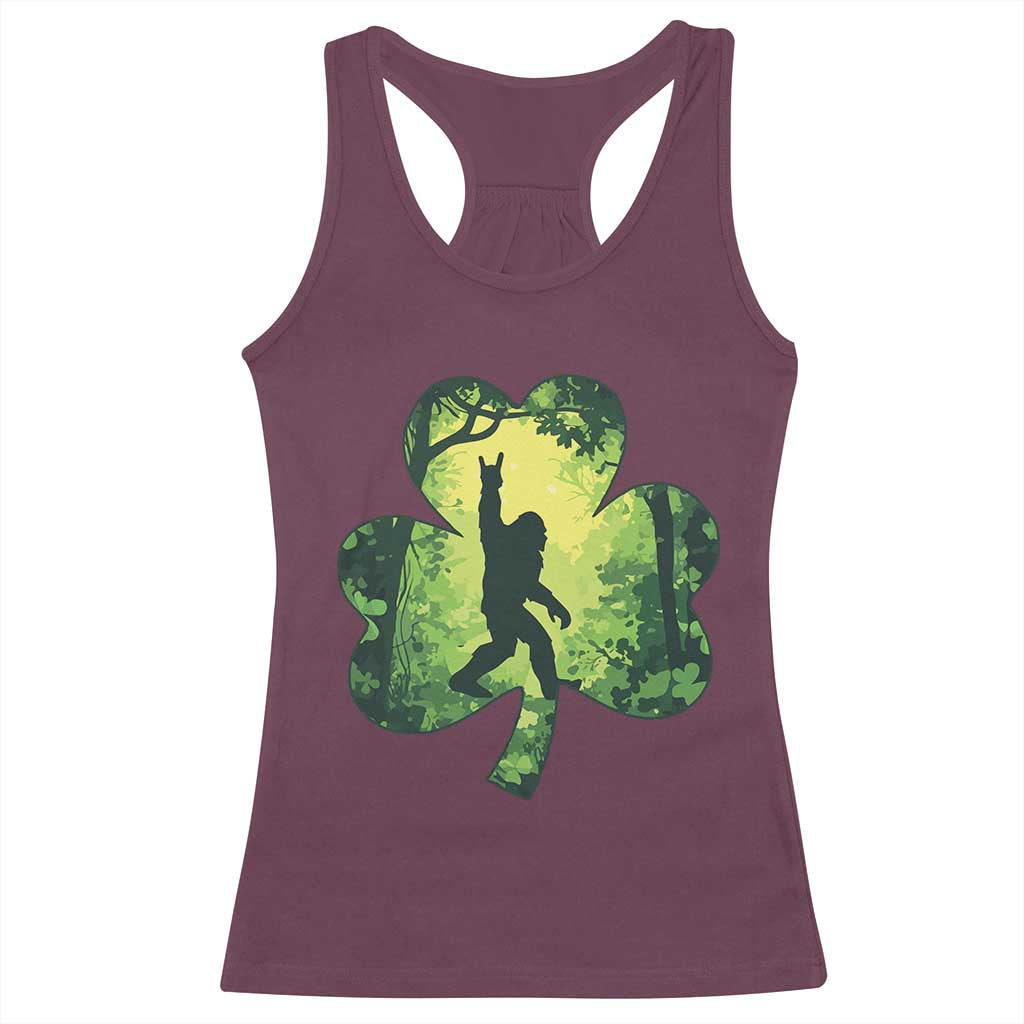Funny St. Patrick's Day Bigfoot Racerback Tank Top Sasquatch Shamrock Irish TS09 Maroon Print Your Wear