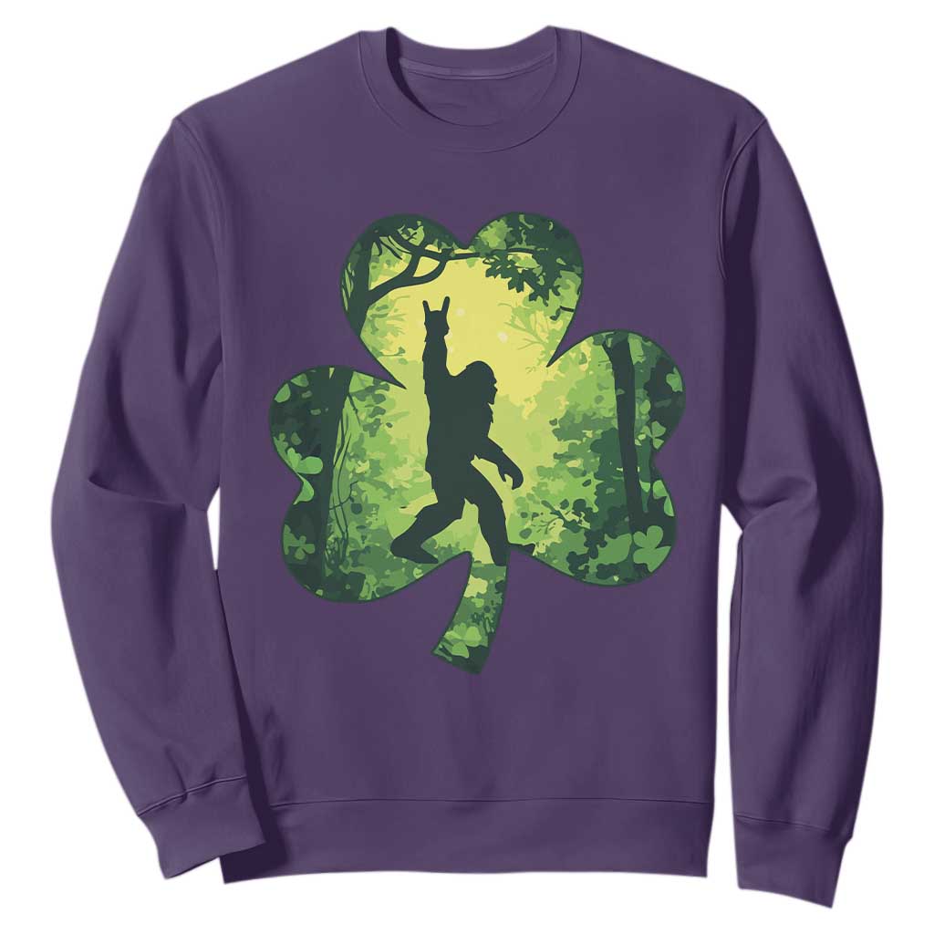 Funny St. Patrick's Day Bigfoot Sweatshirt Sasquatch Shamrock Irish TS09 Purple Print Your Wear